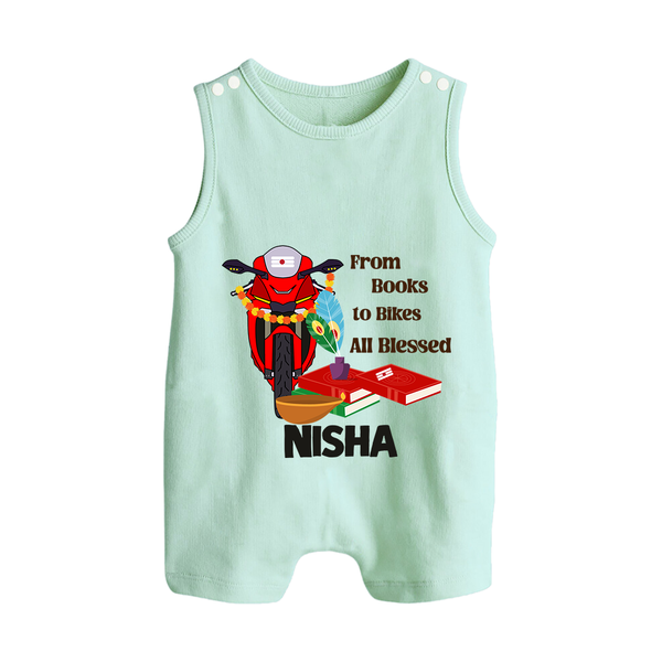 Books To Bikes Ayudha Puja Button Romper - MINT GREEN - New Born (Chest 18")