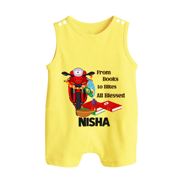  Books To Bikes Ayudha Puja Button Romper - PASTEL YELLOW - New Born (Chest 18")
