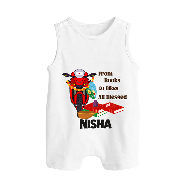  Books To Bikes Ayudha Puja Button Romper - WHITE - New Born (Chest 18")