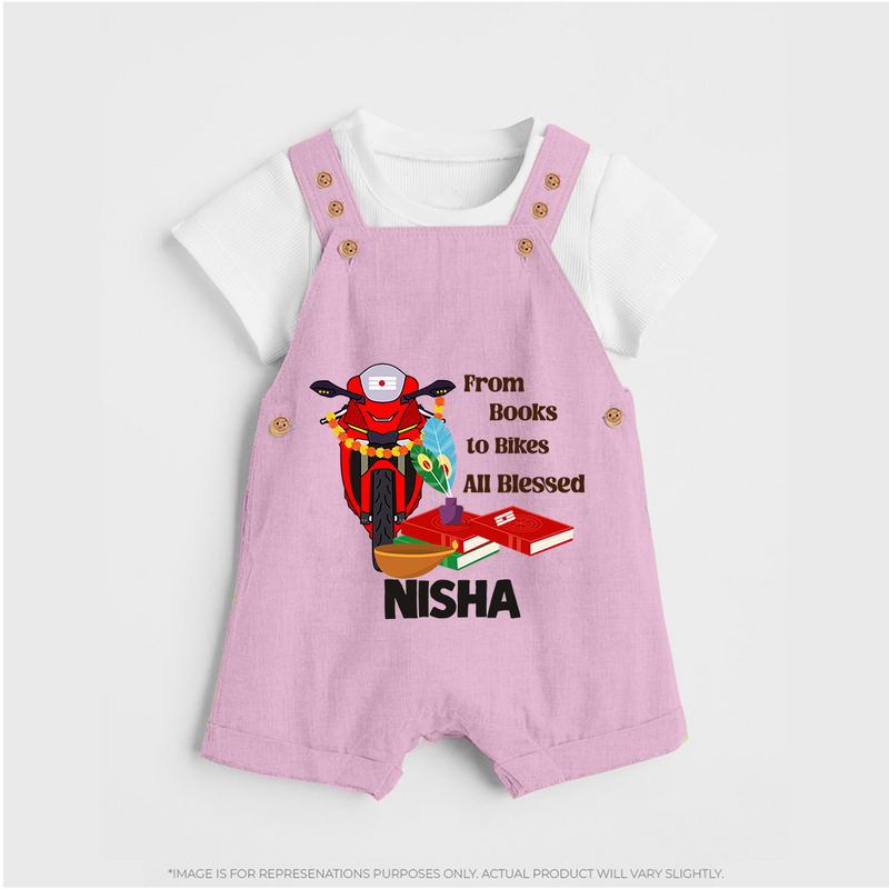 From Books to Bikes All Blessed Dungaree Set | Personalized Baby Dungaree Set for Little Learners - BABY PINK - 0 - 5 Months Old (Chest 18")