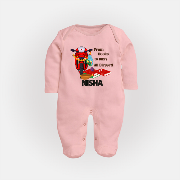 From Books to Bikes All Blessed Sleep Suit | Personalized Baby Sleep Suit for Little Learners - BABY PINK - New Born (Chest 7.5")