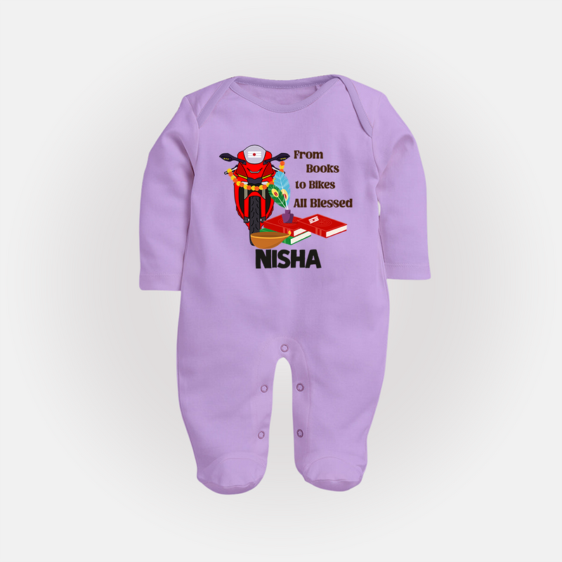 From Books to Bikes All Blessed Sleep Suit | Personalized Baby Sleep Suit for Little Learners - LILAC - New Born (Chest 7.5")