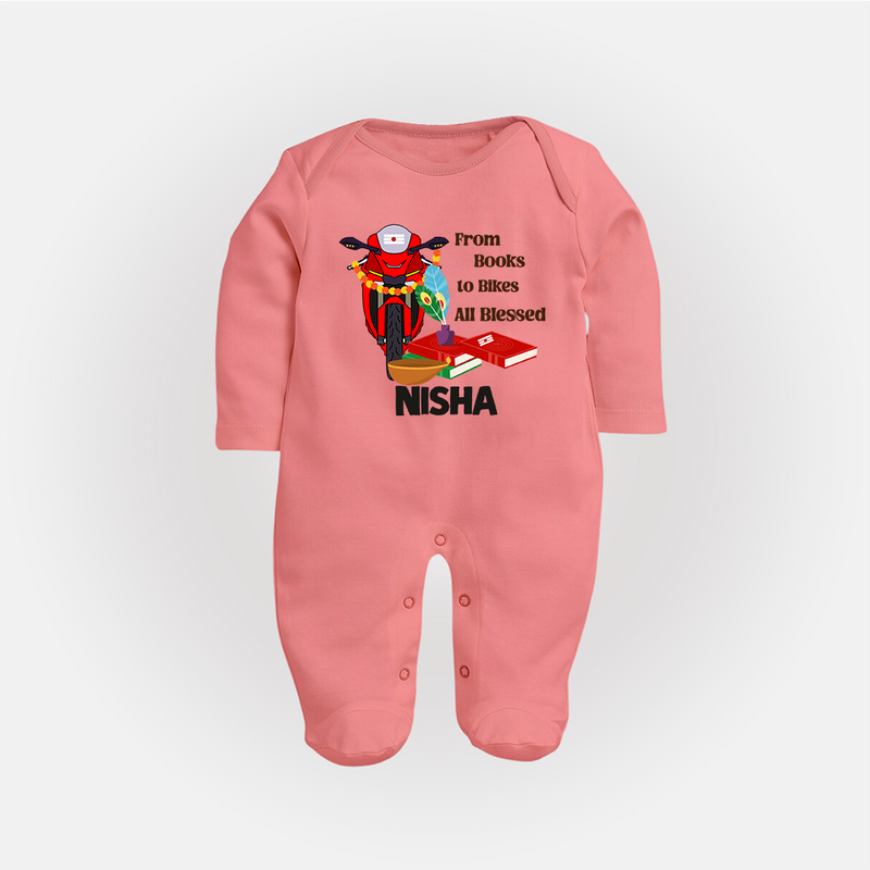 From Books to Bikes All Blessed Sleep Suit | Personalized Baby Sleep Suit for Little Learners - PEACH - New Born (Chest 7.5")