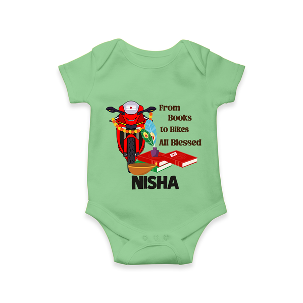From Books to Bikes All Blessed Romper | Personalized Baby Romper for Little Learners - GREEN - New Born (Chest 14")
