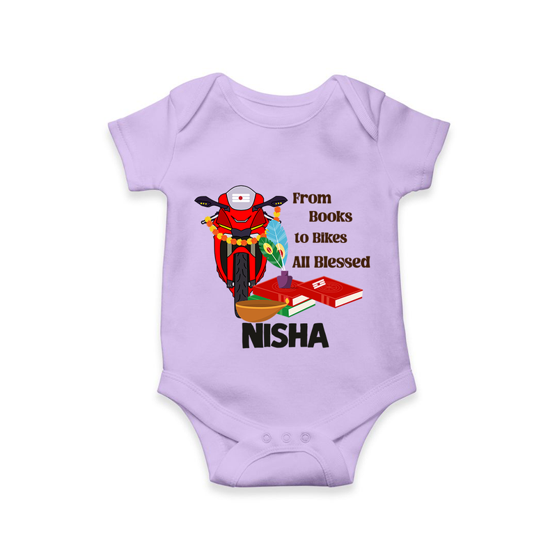 From Books to Bikes All Blessed Romper | Personalized Baby Romper for Little Learners - LILAC - New Born (Chest 14")