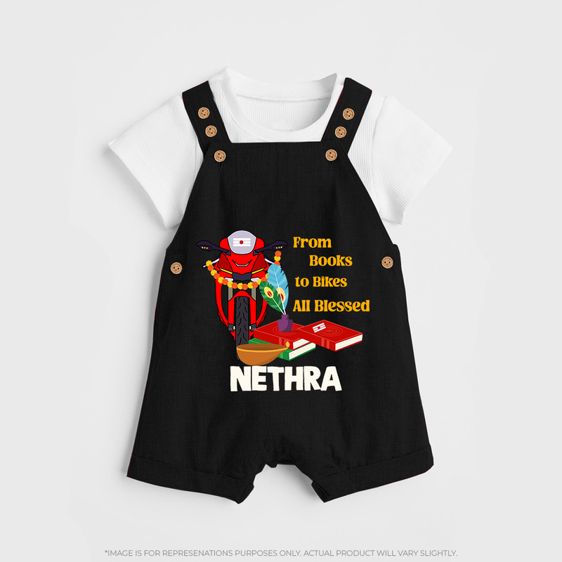 From Books to Bikes All Blessed Dungaree Set | Personalized Baby Dungaree Set for Little Learners - BLACK - 0 - 5 Months Old (Chest 18")