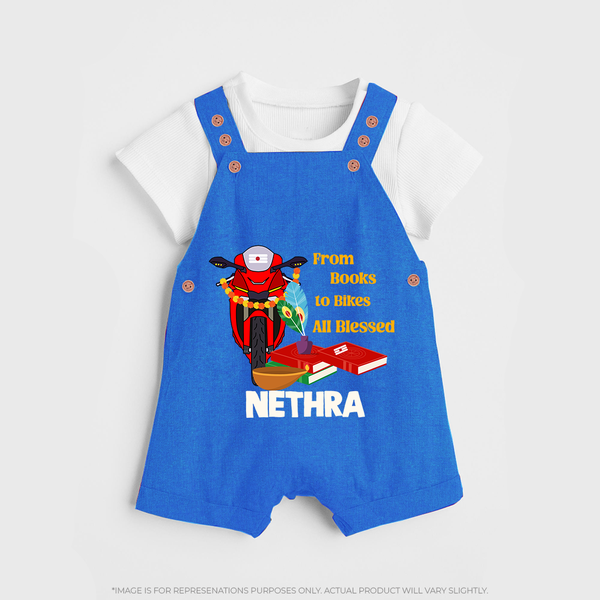 From Books to Bikes All Blessed Dungaree Set | Personalized Baby Dungaree Set for Little Learners - COBALT BLUE - 0 - 5 Months Old (Chest 18")