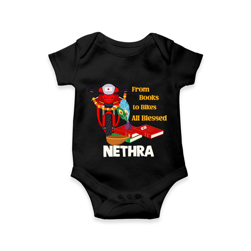 From Books to Bikes All Blessed Romper | Personalized Baby Romper for Little Learners - BLACK - New Born (Chest 14")