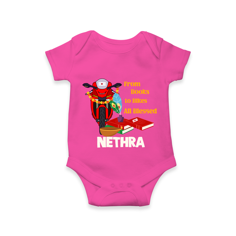 From Books to Bikes All Blessed Romper | Personalized Baby Romper for Little Learners - HOT PINK - New Born (Chest 14")