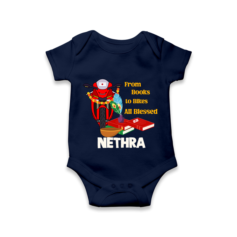 From Books to Bikes All Blessed Romper | Personalized Baby Romper for Little Learners - NAVY BLUE - New Born (Chest 14")