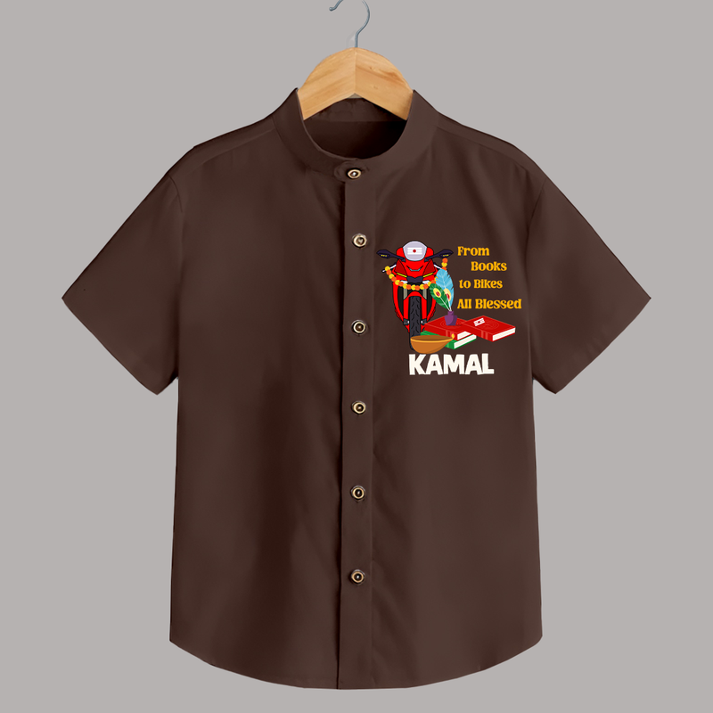 From Books to Bikes All Blessed Shirt | Personalized Baby Shirt for Little Learners - CHOCOLATE BROWN - 0 - 6 Months Old (Chest 23")