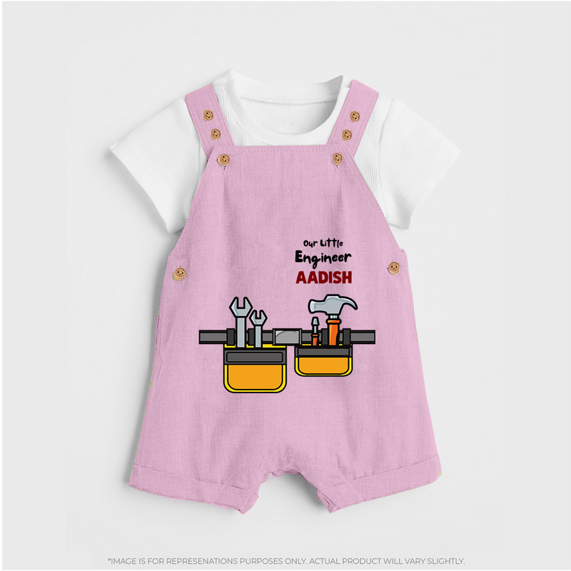 Our Little Engineer Dungaree Set | Custom Baby Dungaree Set for Festival and Learning - BABY PINK - 0 - 5 Months Old (Chest 18")