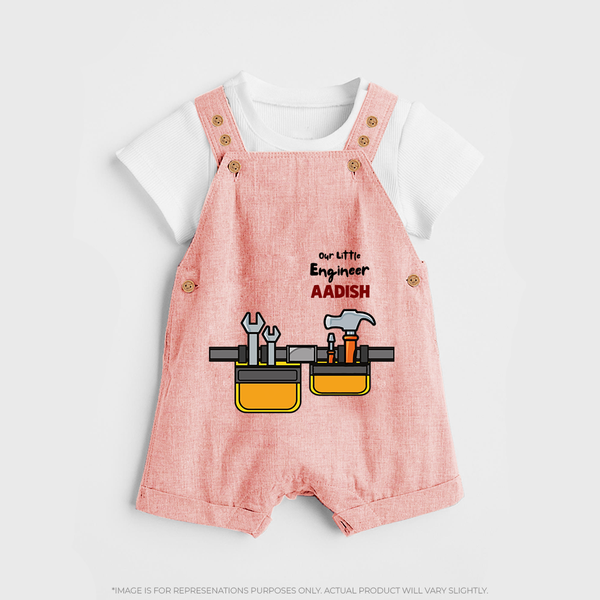 Our Little Engineer Dungaree Set | Custom Baby Dungaree Set for Festival and Learning - PEACH - 0 - 5 Months Old (Chest 18")