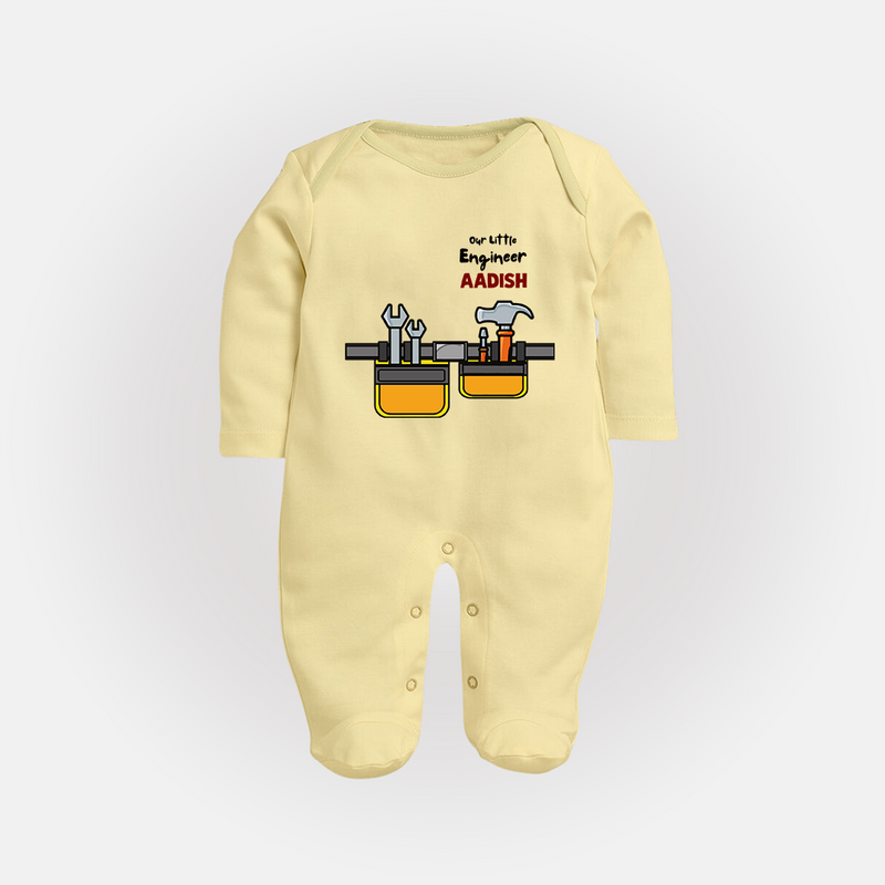 Our Little Engineer Sleep Suit | Custom Baby Sleep Suit for Festival and Learning - PASTEL YELLOW - New Born (Chest 7.5")