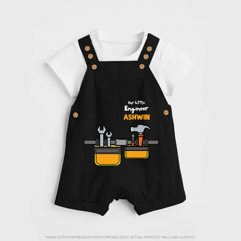 Our Little Engineer Dungaree Set | Custom Baby Dungaree Set for Festival and Learning - BLACK - 0 - 5 Months Old (Chest 18")