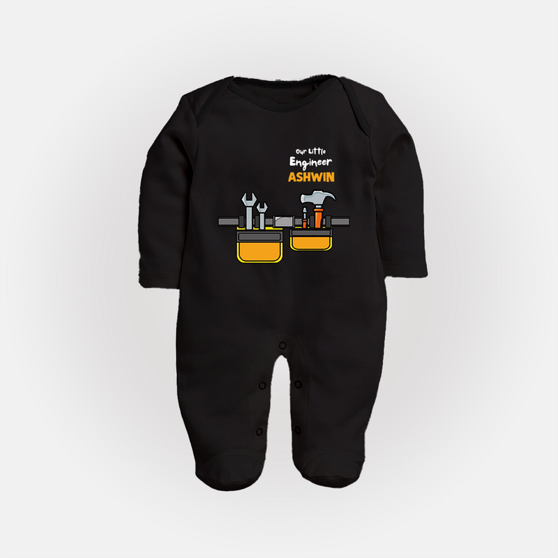Our Little Engineer Sleep Suit | Custom Baby Sleep Suit for Festival and Learning - BLACK - New Born (Chest 7.5")