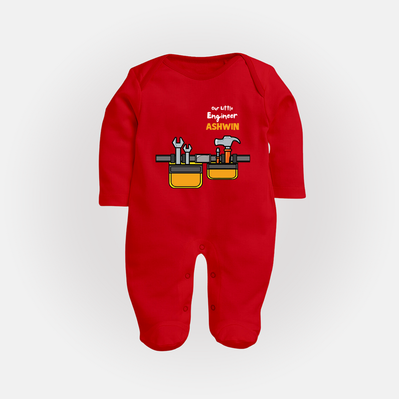 Our Little Engineer Sleep Suit | Custom Baby Sleep Suit for Festival and Learning - RED - New Born (Chest 7.5")
