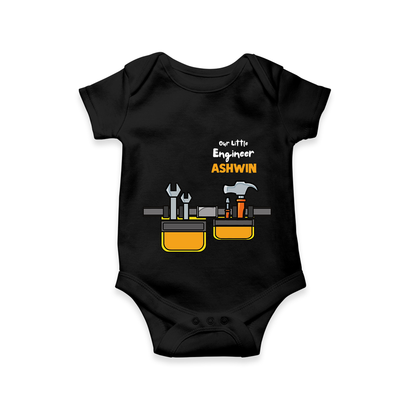 Our Little Engineer Romper | Custom Baby Romper for Festival and Learning - BLACK - New Born (Chest 14")