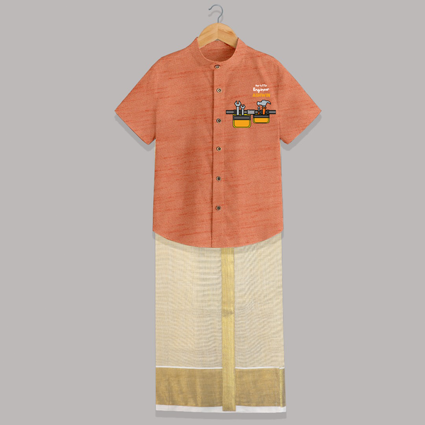 Our Little Engineer Shirt And Dhoti | Custom Baby Shirt And Dhoti for Festival and Learning - ORANGE - 0 - 6 Months Old (Chest-23") (Dhoti length-14")
