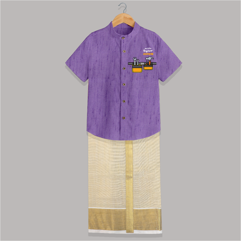 Our Little Engineer Shirt And Dhoti | Custom Baby Shirt And Dhoti for Festival and Learning - ROYAL PURPLE - 0 - 6 Months Old (Chest-23") (Dhoti length-14")