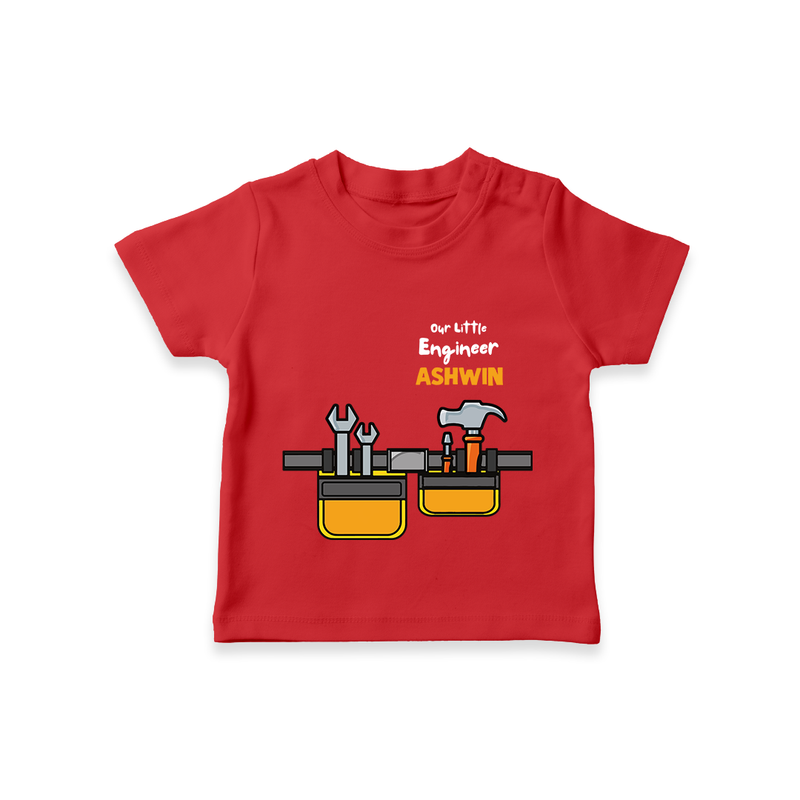 Our Little Engineer Tshirt | Custom Baby Tshirt for Festival and Learning - RED - 0-5 Months Old (Chest 17")
