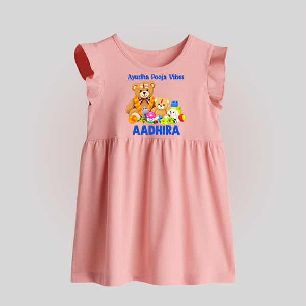 Ayudha Puja Teddy Blessings Baby Frock - BABY PINK - 0 - 3 Months Old (Chest 17")
