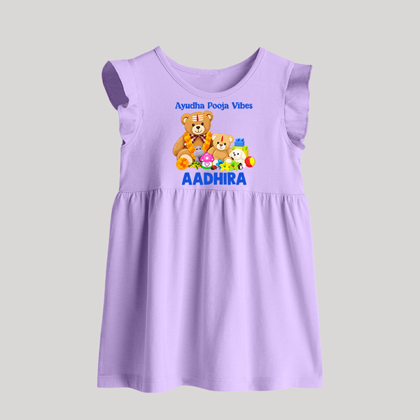 Ayudha Puja Teddy Blessings Baby Frock - LILAC - 0 - 3 Months Old (Chest 17")