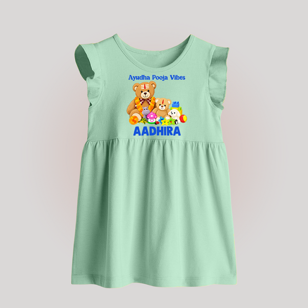 Ayudha Puja Teddy Blessings Baby Frock - MINT GREEN - 0 - 3 Months Old (Chest 17")
