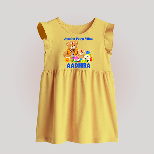 Ayudha Puja Teddy Blessings Baby Frock - PASTEL YELLOW - 0 - 3 Months Old (Chest 17")