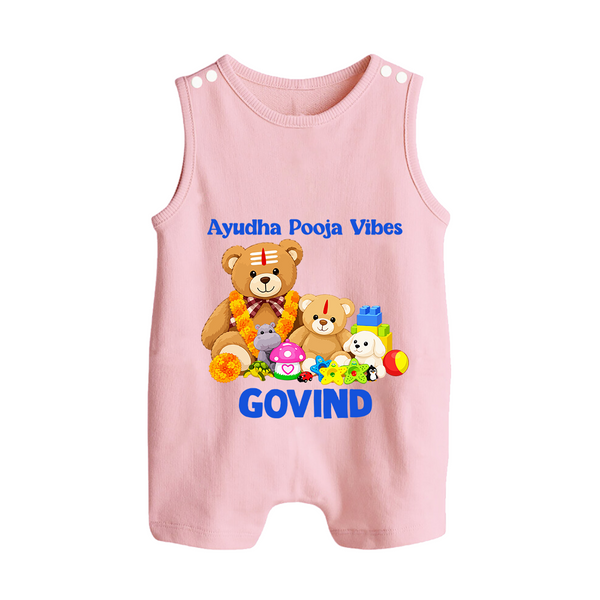 Ayudha Puja Teddy Blessings Button Romper - BABY PINK - New Born (Chest 18")