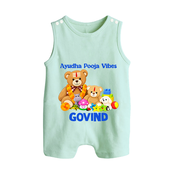 Ayudha Puja Teddy Blessings Button Romper - MINT GREEN - New Born (Chest 18")