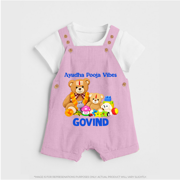 Ayudha Puja Teddy Blessings Dungaree - BABY PINK - 0 - 5 Months Old (Chest 18")
