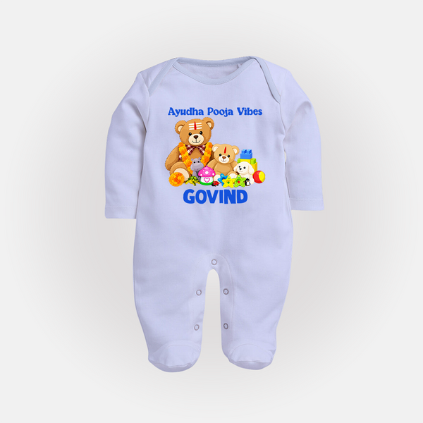 Ayudha Puja Teddy Blessings Full Body Suit - BABY BLUE - New Born (Chest 7.5")