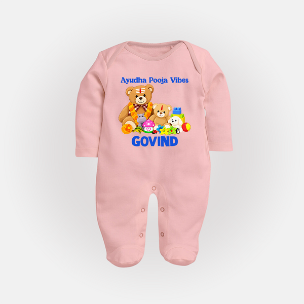 Ayudha Puja Teddy Blessings Full Body Suit - BABY PINK - New Born (Chest 7.5")