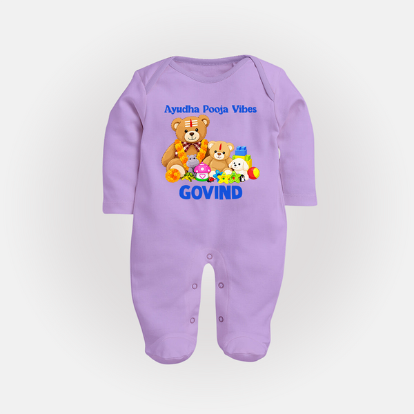 Ayudha Puja Teddy Blessings Full Body Suit - LILAC - New Born (Chest 7.5")