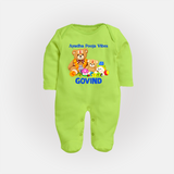 Ayudha Puja Teddy Blessings Full Body Suit - LIME GREEN - New Born (Chest 7.5")