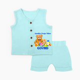 Ayudha Puja Teddy Blessings Jabla Set - BABY BLUE - 0 - 3 Months Old (Chest 9.8")