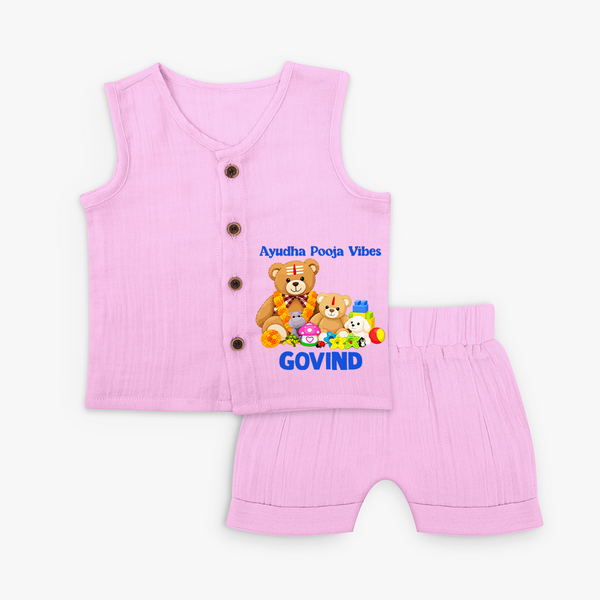 Ayudha Puja Teddy Blessings Jabla Set - BABY PINK - 0 - 3 Months Old (Chest 9.8")