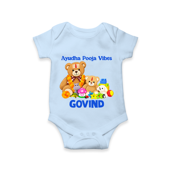 Ayudha Puja Teddy Blessings Romper - BABY BLUE - New Born (Chest 14")