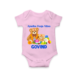 Ayudha Puja Teddy Blessings Romper - BABY PINK - New Born (Chest 14")
