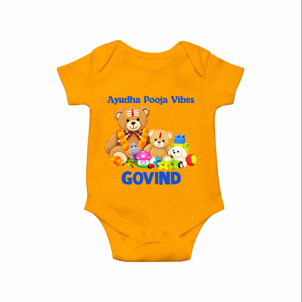 Ayudha Puja Teddy Blessings Romper - CHROME YELLOW - New Born (Chest 14")