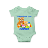 Ayudha Puja Teddy Blessings Romper - MINT GREEN - New Born (Chest 14")