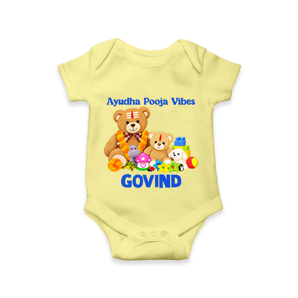 Ayudha Puja Teddy Blessings Romper - PASTEL YELLOW - New Born (Chest 14")