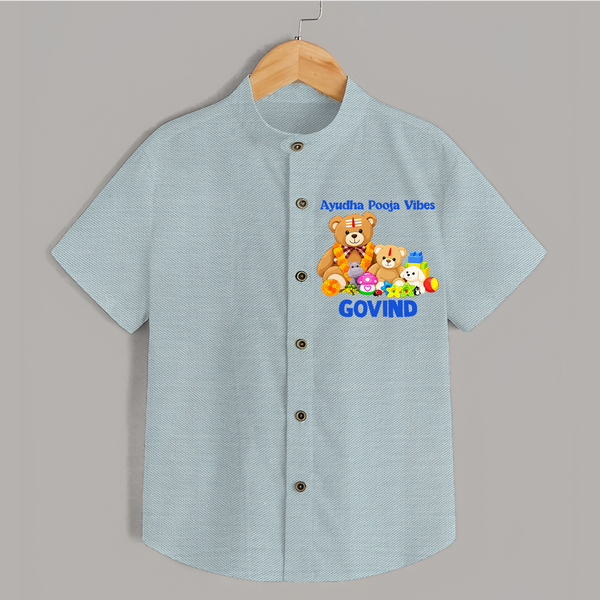 Ayudha Puja Teddy Blessings  Shirt - ARCTIC BLUE - 0 - 6 Months Old (Chest 23")