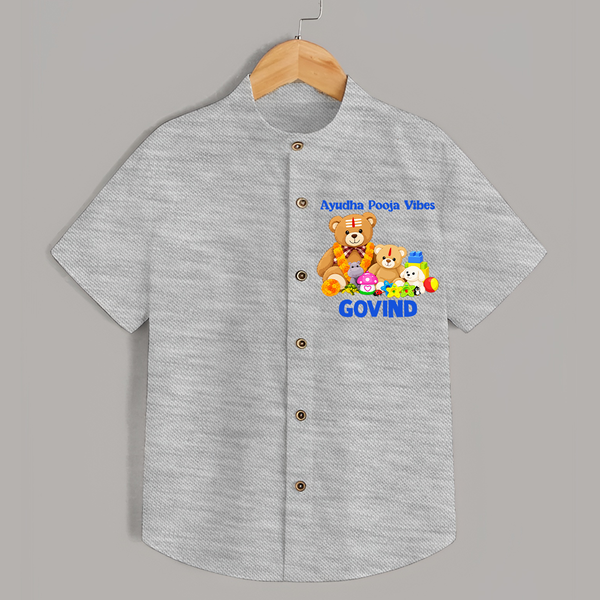Ayudha Puja Teddy Blessings  Shirt - GREY - 0 - 6 Months Old (Chest 23")
