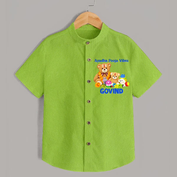 Ayudha Puja Teddy Blessings  Shirt - LIME GREEN - 0 - 6 Months Old (Chest 23")