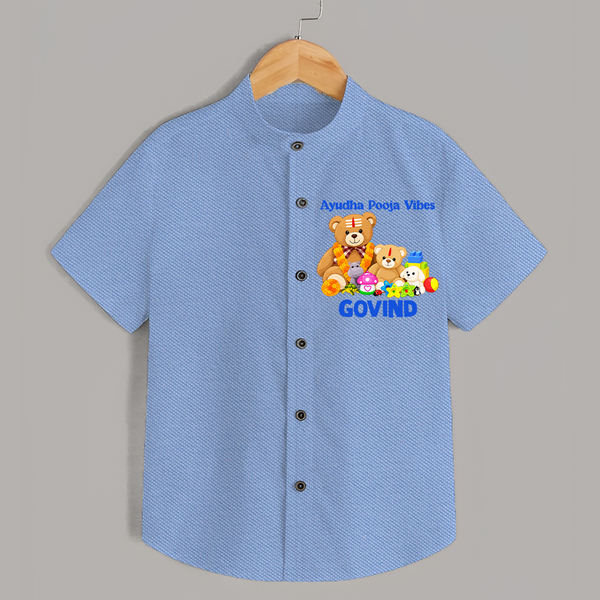 Ayudha Puja Teddy Blessings  Shirt - SKY BLUE - 0 - 6 Months Old (Chest 23")