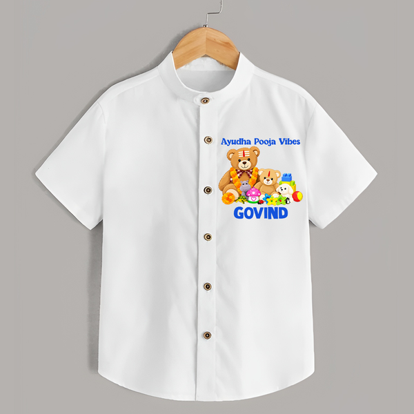 Ayudha Puja Teddy Blessings  Shirt - WHITE - 0 - 6 Months Old (Chest 23")