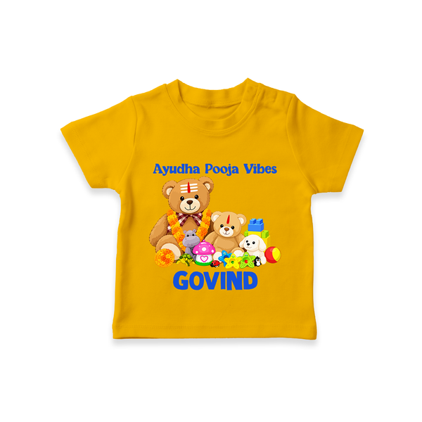 Ayudha Puja Teddy Blessings T Shirt - CHROME YELLOW - 0-5 Months Old (Chest 17")