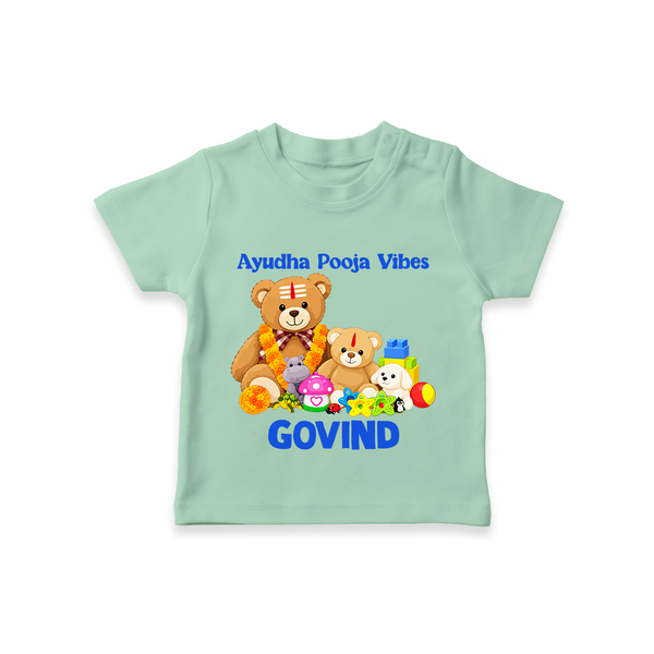 Ayudha Puja Teddy Blessings T Shirt - MINT GREEN - 0-5 Months Old (Chest 17")